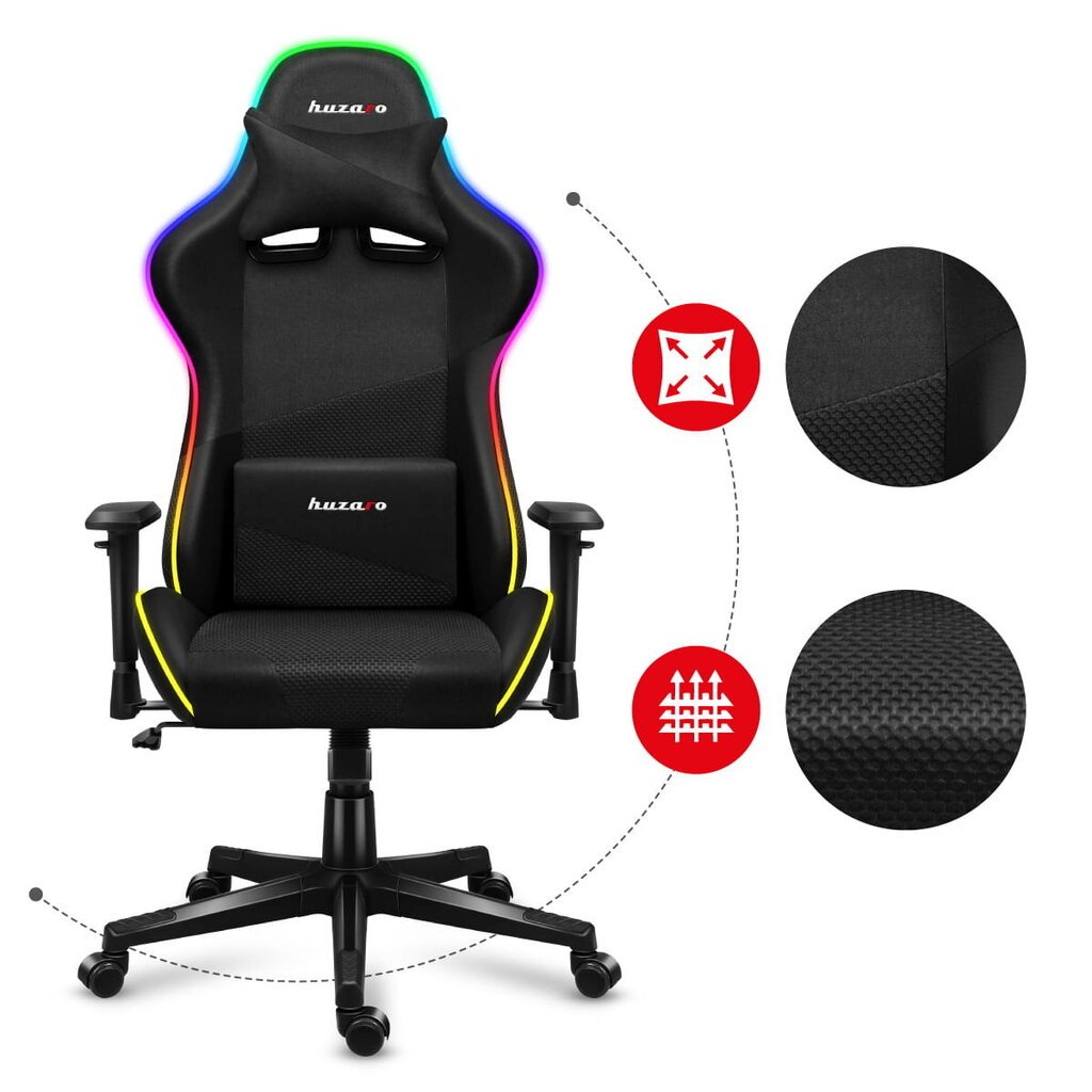 Žaidimų kėdė Huzaro Force 6.2 RGB, juoda цена и информация | Biuro kėdės | pigu.lt