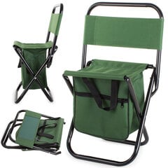 Turistiniė žvejybinė kėdutė su atlošu ir aksesuarų krepšiu, žalia, 22x20.5cm kaina ir informacija | Turistiniai baldai | pigu.lt