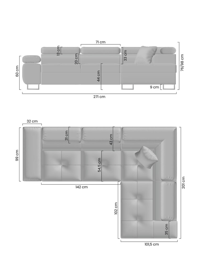 Kairinė kampinė sofa Bogart Annabelle, pilka kaina ir informacija | Minkšti kampai | pigu.lt