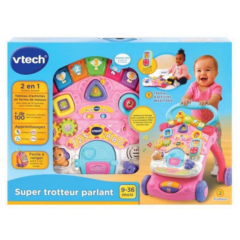 Daugiafunkcinė vaikštynė stumdukas Vtech Super Trotteur Parlant 2in1 цена и информация | Žaislai kūdikiams | pigu.lt