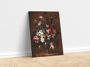 Reprodukcija Gvazdikai, Rožės, Lelijos ir Kitos Gėlės Vazoje ant Atbrailos kaina ir informacija | Reprodukcijos, paveikslai | pigu.lt