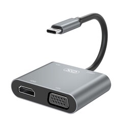 XO HUB001 4в1 Видео адаптер - переходник с USB-C на Hdmi 4K 30Hz / VGA монитор / USB 3.0 / USB-C PD 100W цена и информация | Адаптеры, USB-разветвители | pigu.lt