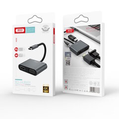 XO HUB001 4в1 Видео адаптер - переходник с USB-C на Hdmi 4K 30Hz / VGA монитор / USB 3.0 / USB-C PD 100W цена и информация | Адаптеры, USB-разветвители | pigu.lt