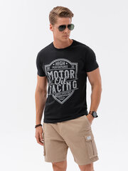 мужская футболка из хлопка с принтом - черный v1 s1735 цена и информация | Мужские футболки | pigu.lt