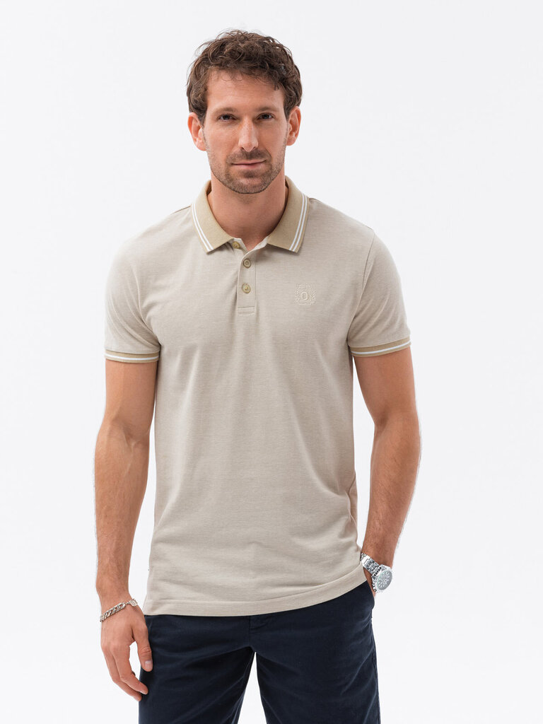 Polo marškinėliai vyrams Ombre Clothing S1618, smėlio spalvos цена и информация | Vyriški marškinėliai | pigu.lt