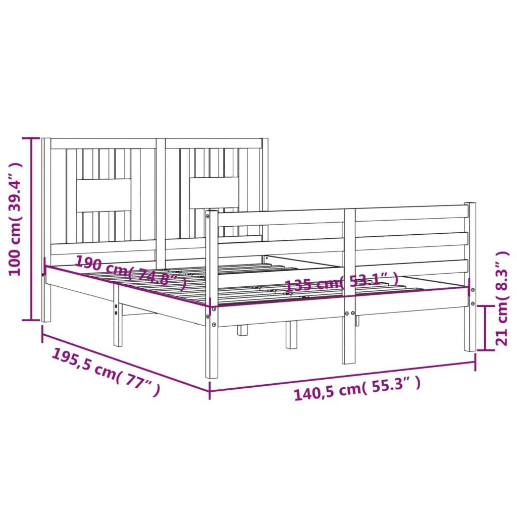 Lovos rėmas vidaXL, 135x190 cm, baltas kaina ir informacija | Lovos | pigu.lt