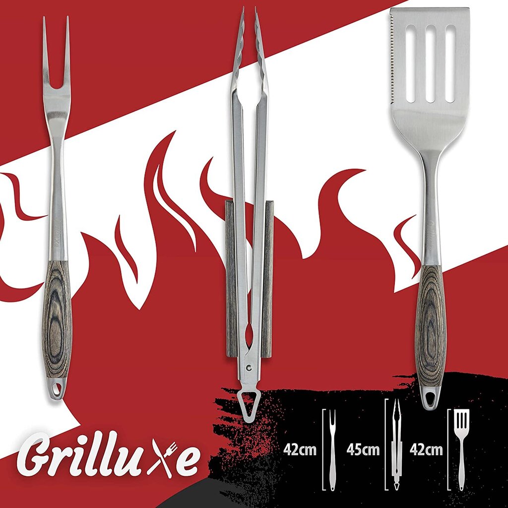 Grilio stalo įrankių rinkinys Grilluxe Premium, sidabrinės spalvos kaina ir informacija | Grilio, šašlykinių priedai ir aksesuarai  | pigu.lt