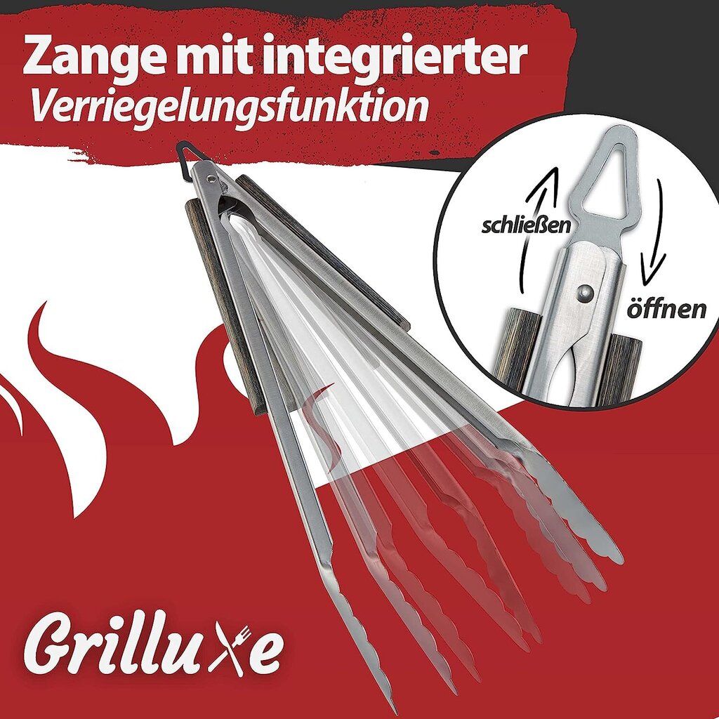 Grilio stalo įrankių rinkinys Grilluxe Premium, sidabrinės spalvos kaina ir informacija | Grilio, šašlykinių priedai ir aksesuarai  | pigu.lt