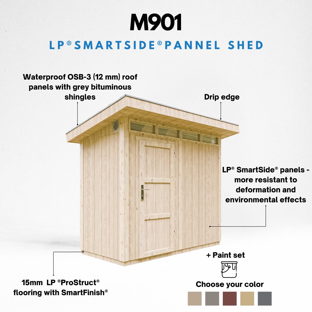 LP® SmartSide® plokštės namelis M901 su dažų rinkiniu Redwood Red kaina ir informacija | Sodo nameliai, malkinės, pastogės | pigu.lt