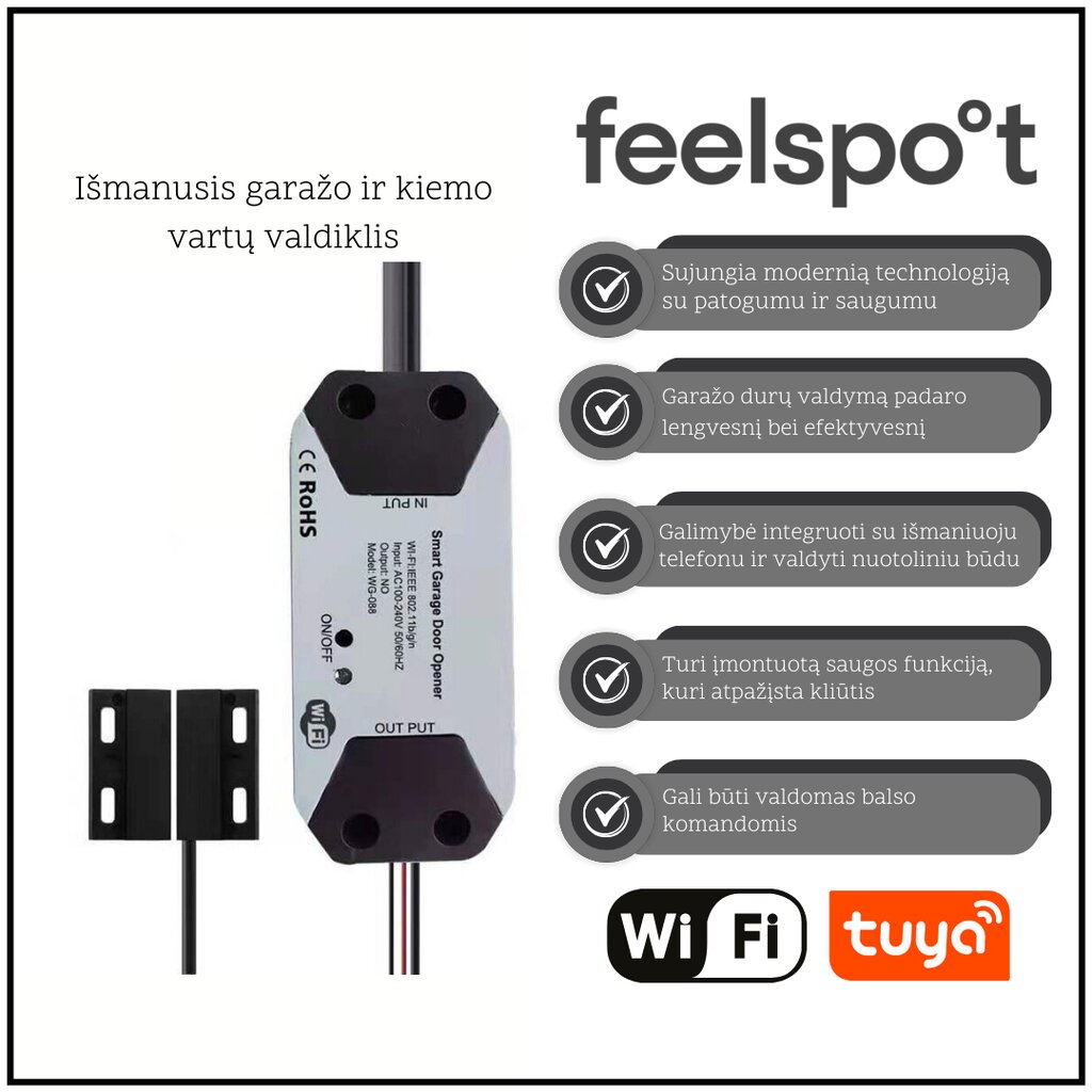 Išmanusis garažo durų valdiklis Feelspot FS-GC02W WiFi цена и информация | Apsaugos sistemos, valdikliai | pigu.lt