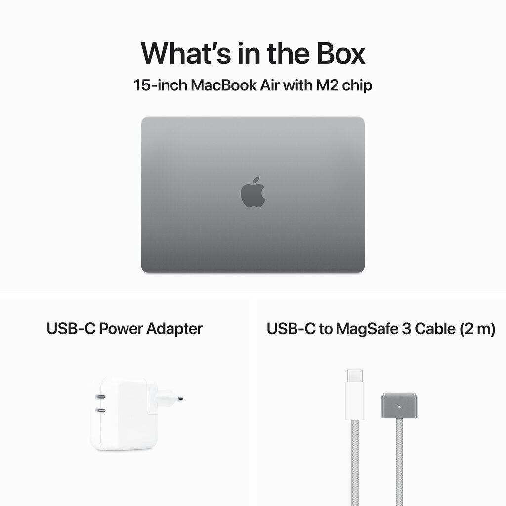 Macbook Air 15” Apple M2 8C CPU, 10C GPU/8GB/256GB SSD/Space Grey/INT - MQKP3ZE/A kaina ir informacija | Nešiojami kompiuteriai | pigu.lt