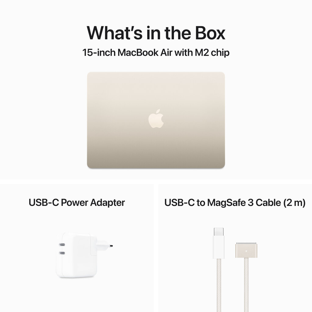 Macbook Air 15” Apple M2 8C CPU, 10C GPU/8GB/256GB SSD/Starlight/INT - MQKU3ZE/A kaina ir informacija | Nešiojami kompiuteriai | pigu.lt