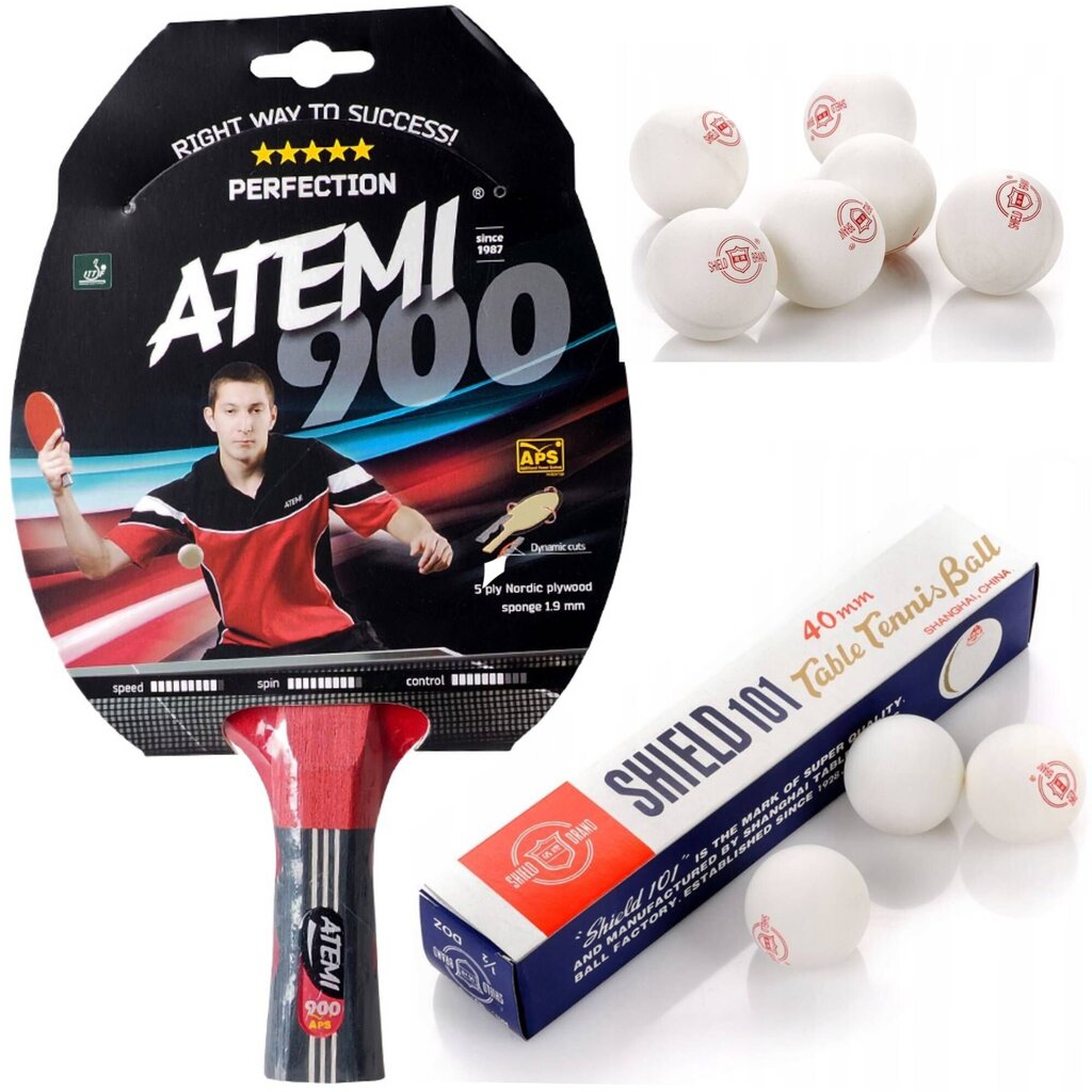 Stalo teniso raketė Atemi900, 1vnt. su kamuoliukais 6vnt kaina ir informacija | Stalo teniso raketės, dėklai ir rinkiniai | pigu.lt