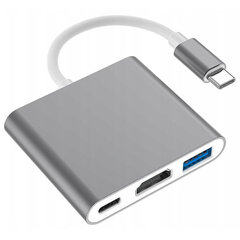 Переходник, 3-в-1, USB тип C, на Hdmi, Space Grey, Co2 цена и информация | Адаптеры, USB-разветвители | pigu.lt