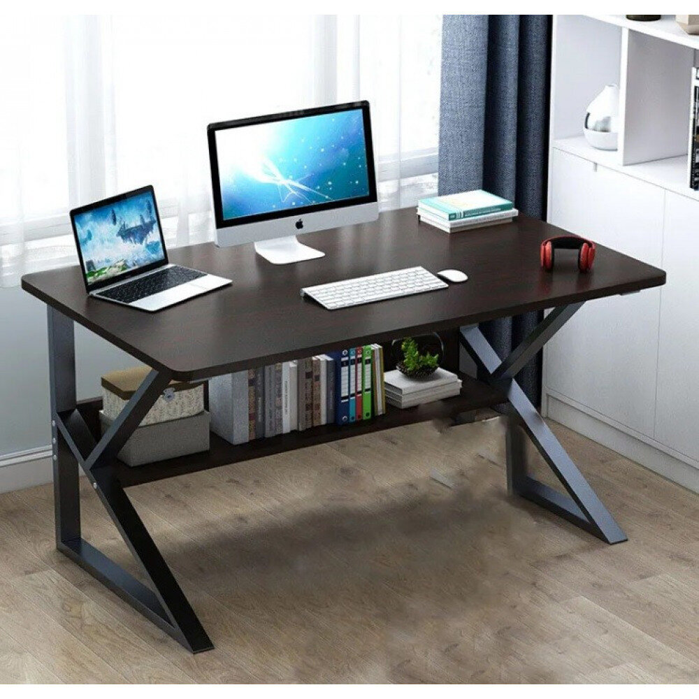 Kompiuterio stalas su lentyna, 80x40x72 cm, tamsiai rudas kaina ir informacija | Kompiuteriniai, rašomieji stalai | pigu.lt