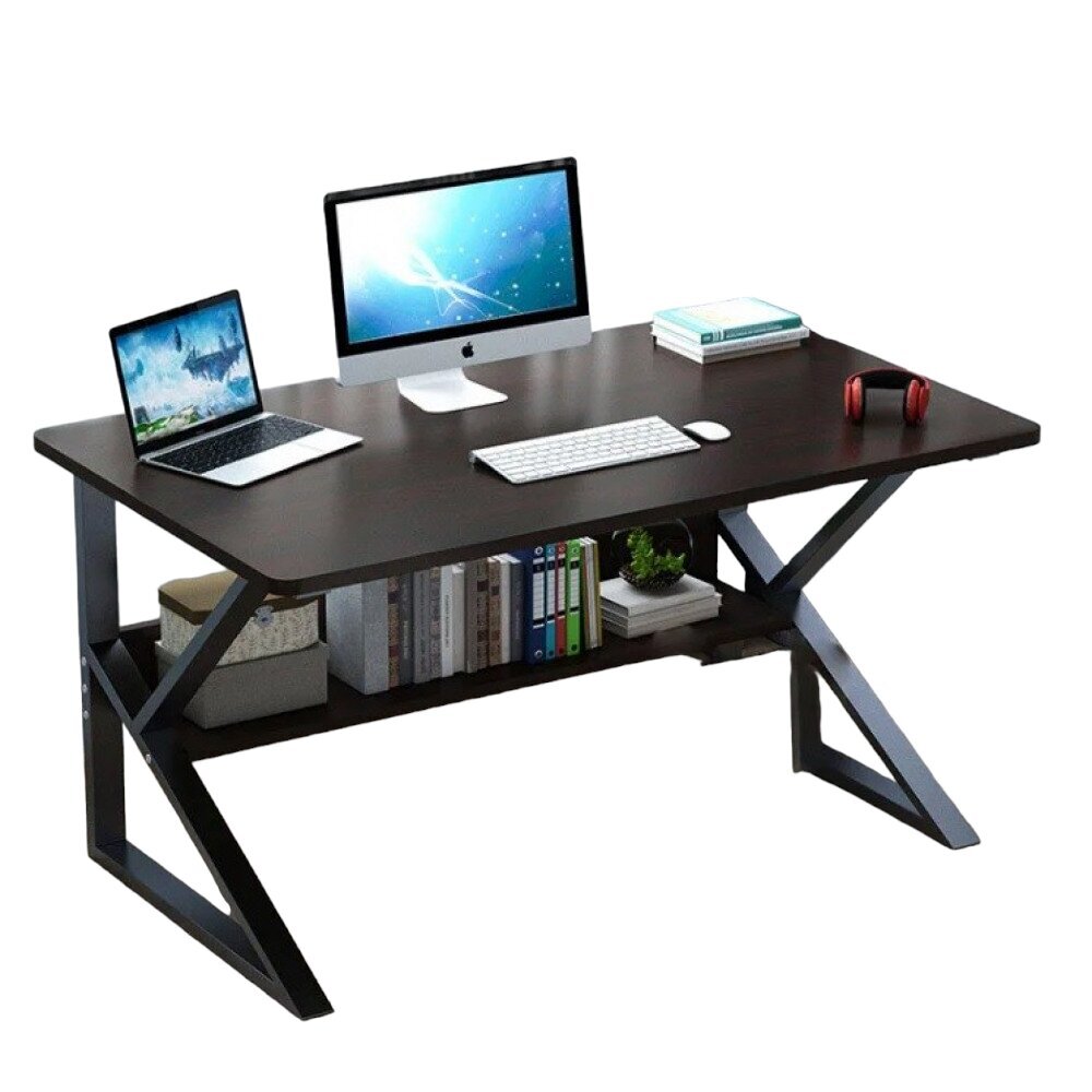 Kompiuterio stalas su lentyna, 80x40x72 cm, tamsiai rudas kaina ir informacija | Kompiuteriniai, rašomieji stalai | pigu.lt