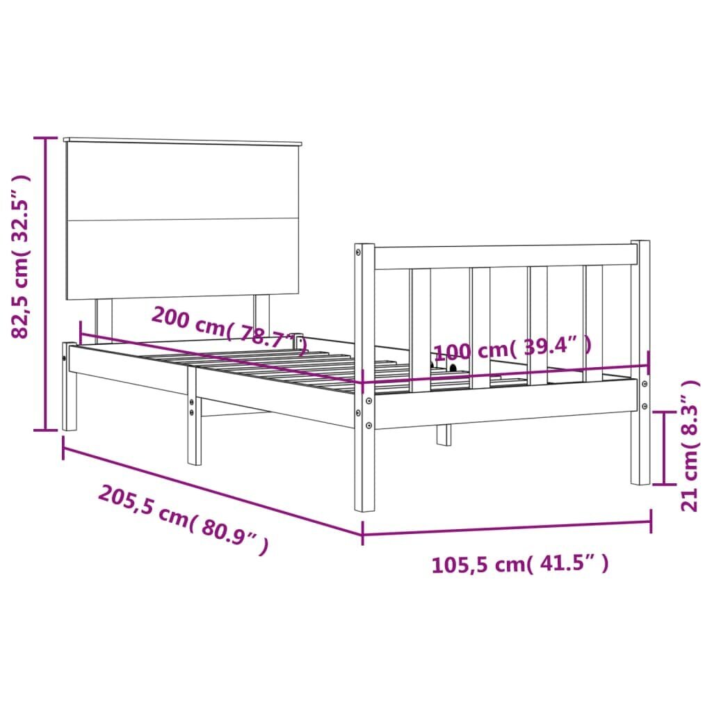 Lovos rėmas vidaXL, 100x200 cm, juodas kaina ir informacija | Lovos | pigu.lt