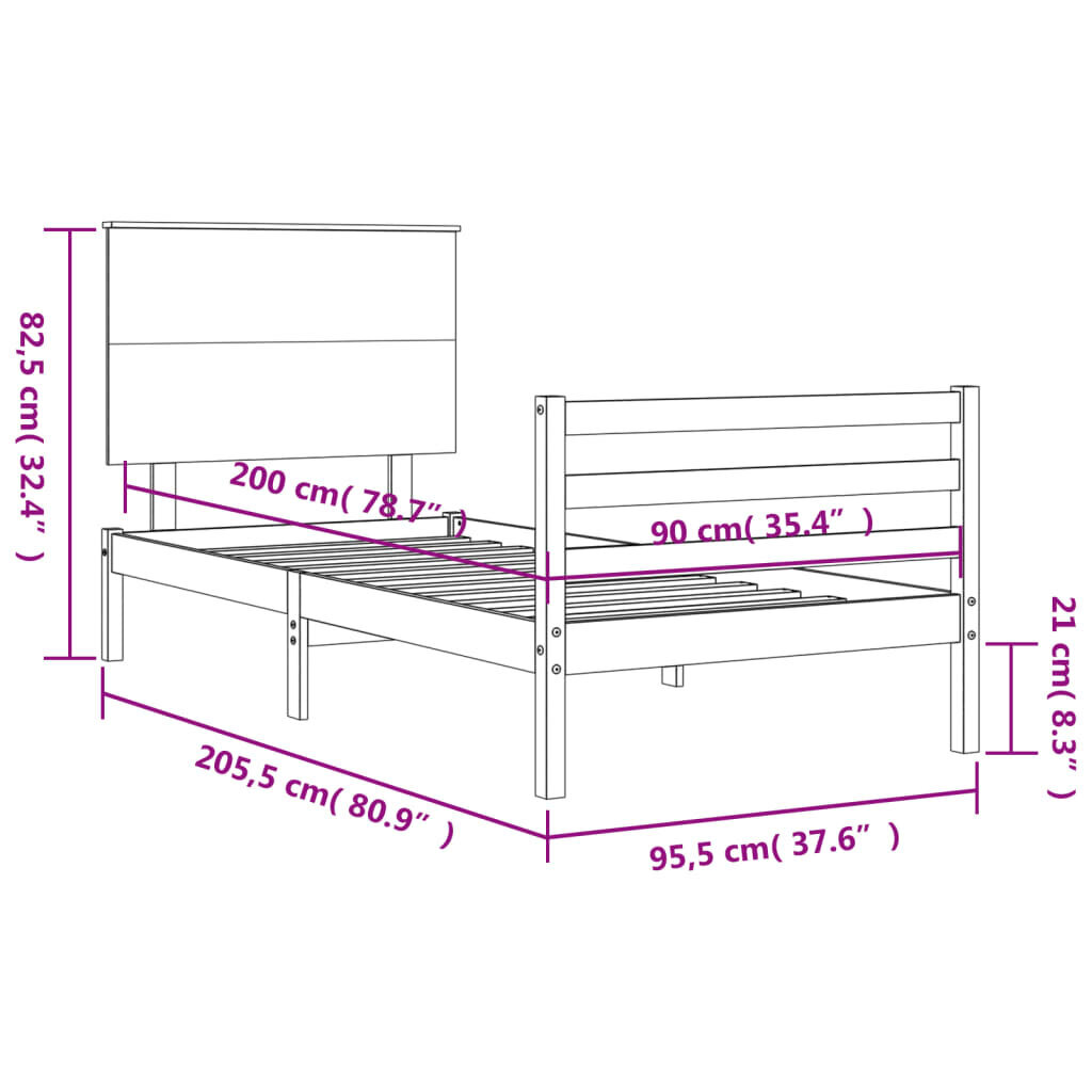 Lovos rėmas vidaXL, 90x200 cm, juodas kaina ir informacija | Lovos | pigu.lt