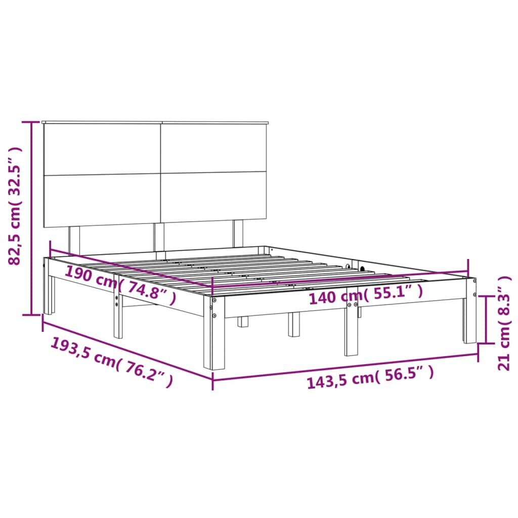 Lovos rėmas su galvūgaliu VidaXL, 140x190cm, baltas kaina ir informacija | Lovos | pigu.lt