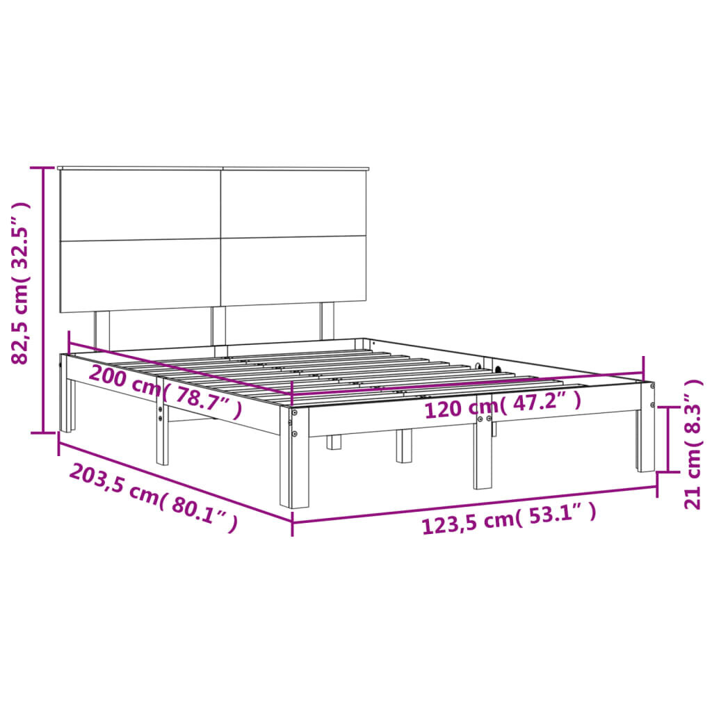 Lovos rėmas su galvūgaliu VidaXL, 120x200cm, baltas kaina ir informacija | Lovos | pigu.lt