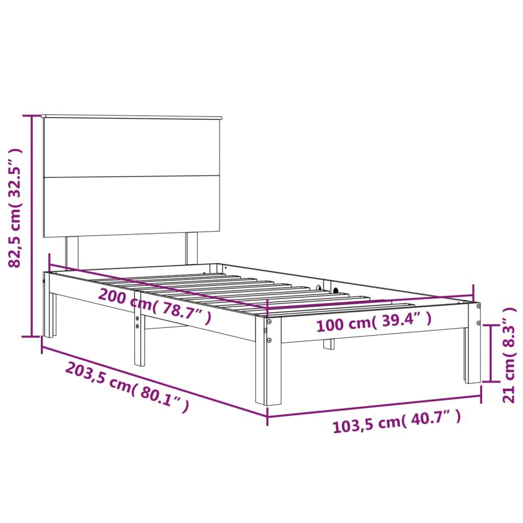 Lovos rėmas vidaXL, 100x200 cm, juodas kaina ir informacija | Lovos | pigu.lt