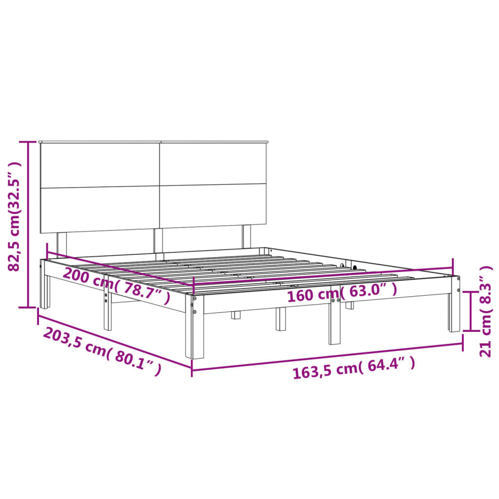 Lovos rėmas su galvūgaliu VidaXL, 160x200cm, baltas kaina ir informacija | Lovos | pigu.lt