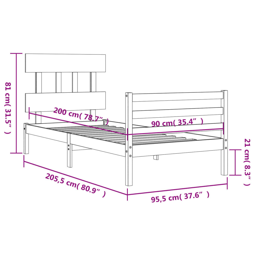 Lovos rėmas vidaXL, 90x200 cm, baltas kaina ir informacija | Lovos | pigu.lt