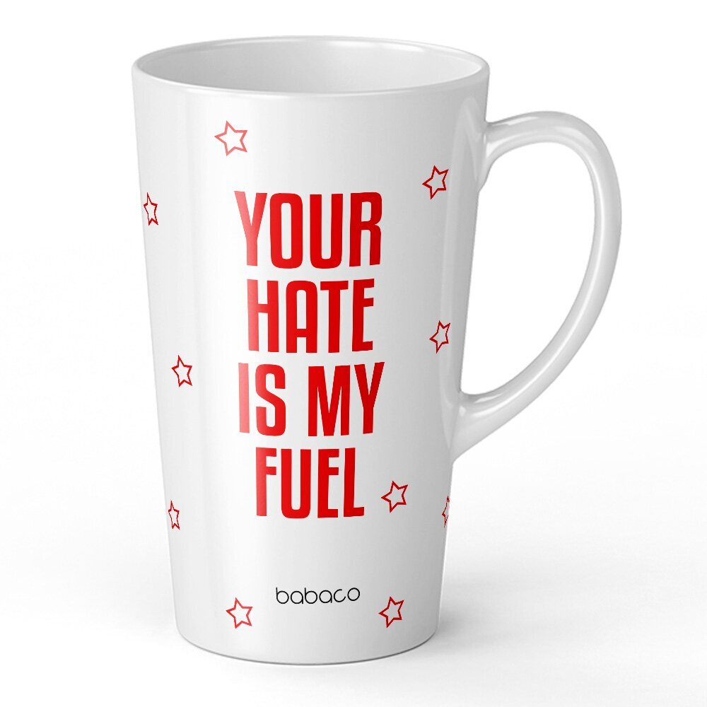Keraminis puodelis XL Latte Jūsų neapykanta yra mano kuras, 450 ml цена и информация | Originalūs puodeliai | pigu.lt