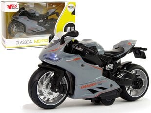 Sportinis motociklas su garso ir šviesos efektais, 1:12, pilkas/oranžinis цена и информация | Игрушки для мальчиков | pigu.lt