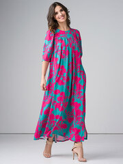 Длинное платье из вискозы Lega SK150, зеленый/фуксия цена и информация | Платья | pigu.lt