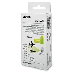 Одноразовые беруши UVEX X-FIT, без шнура, лимонный Отношение сигнал/шум: 37 дБ, для очень громкой среды, 15 пар Minibox, размер M цена и информация | Защита для головы | pigu.lt