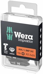 Биты отвертки Wera 855/1 Impaktor PZ 1 x 25 мм, 10 шт. цена и информация | Механические инструменты | pigu.lt