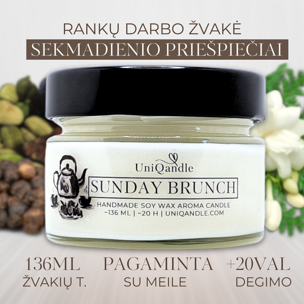 UniQandle sojos vaško žvakė Sunday Brunch цена и информация | Žvakės, Žvakidės | pigu.lt