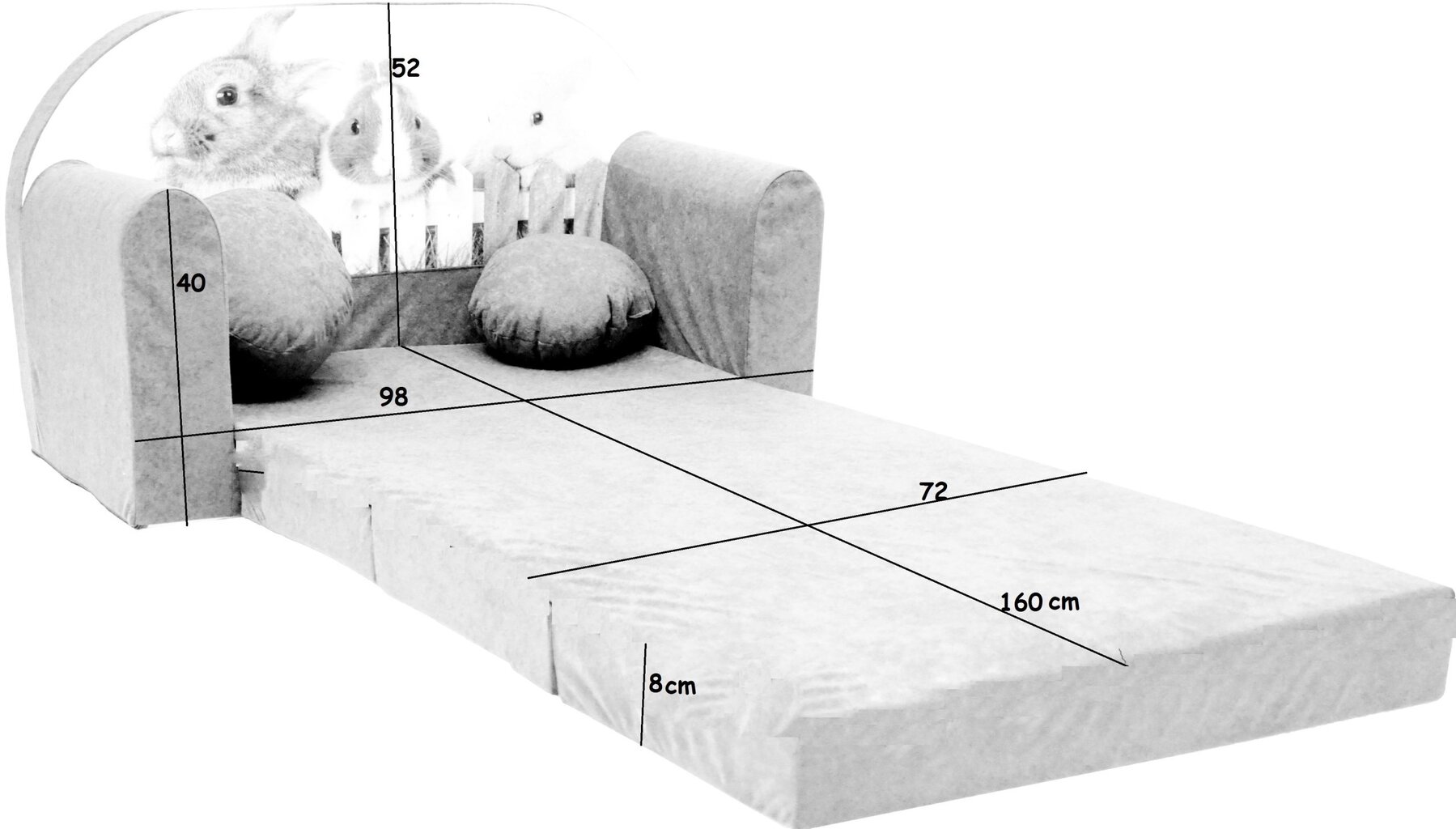 Vaikiška sofa Welox AJ3, šviesiai pilka/balta цена и информация | Vaikiški sėdmaišiai, foteliai, pufai | pigu.lt