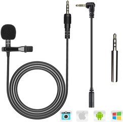 Микрофон Lavalier для мобильных телефонов и ПК, 2M Mini Omnidirectitiation Condenser Lyc Mic с 2 трансформацией, идеально подходит для интервью, видеоконференции, подкаста, диктата и т. Д. цена и информация | Микрофоны | pigu.lt