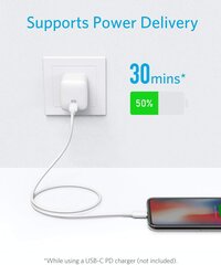 Anker PowerLine II USB C на кабеле Lightning, длиной 90 см, сертифицирован MFI, для iPhone 13/13 Pro/12/12 Pro Max/x/xs/xr/8 Plus, для зарядных устройств типа C. поддерживает доставку питания (белый) цена и информация | Кабели для телефонов | pigu.lt