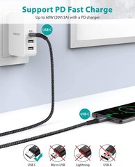 Nimaso USB C на кабеле USB C [3-пак/0,3m+1m+2m], USB Type C PD Зарядка кабеля 60W 20 В/3A для Galaxy S21 Ultra S20 S10 S10, примечание 10, Huawei P30 P20, Google Pixel 3A/ 3A XL, iPad Pro 2021/2020/2018, MacBook Pro цена и информация | Кабели для телефонов | pigu.lt