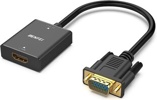 Benfei HDMI-ON-VGA Адаптер (самка на мужчине) с 3,5-мм разъемом, совместимым с телевизионной палочкой, компьютером, настольным компьютером, ноутбуком, ПК, монитором, проектором, малиновой пи, Roku, Xbox и т. Д., Black цена и информация | Адаптеры, USB-разветвители | pigu.lt