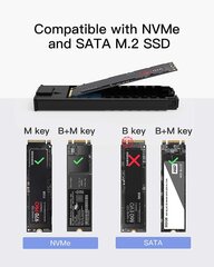 Inateck aluminum nvme m.2 корпус с передачей USB 3,2 Gen 2 (10 Гбит / с), поддерживает M.2 SATA и NVME SSD (2242, 2260, 2280) с USB A до C и USB C -кабелем, Toolless, Fe2025 цена и информация | Кабели и провода | pigu.lt