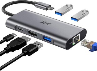 „YXWIN USB C HUB“, 6 iš 1 C tipo USB C adapteris su 4K HDMI 1000m Gigabit Ethernet RJ45, C tipo maitinimo šaltinis, 3 USB 3.0 jungtys „MacBook Pro/Air“, „Samsung S9 S10“, „Huawei“ ir kiti USB C prietaisai kaina ir informacija | Adapteriai, USB šakotuvai | pigu.lt