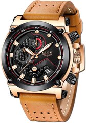 Лигенские мужские часы роскошные золотые большие циферблаты аналоговые часы Quartz Men Men Anity Sport Brown Belt. B079LFKZ2G цена и информация | Мужские часы | pigu.lt