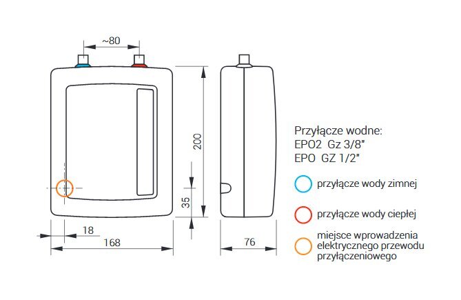 Momentinis vandens šildytuvas Kospel EPO2-5 Amicus 5 kW 0,6 MPa EPO2-5.AMICUS kaina ir informacija | Vandens šildytuvai | pigu.lt