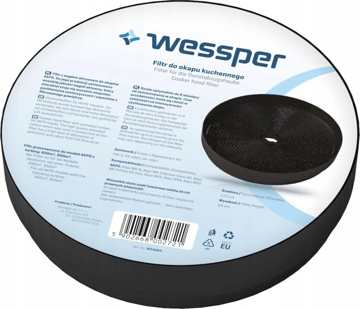 Wessper FW-S 650, 1 vnt. цена и информация | Gartraukių filtrai | pigu.lt