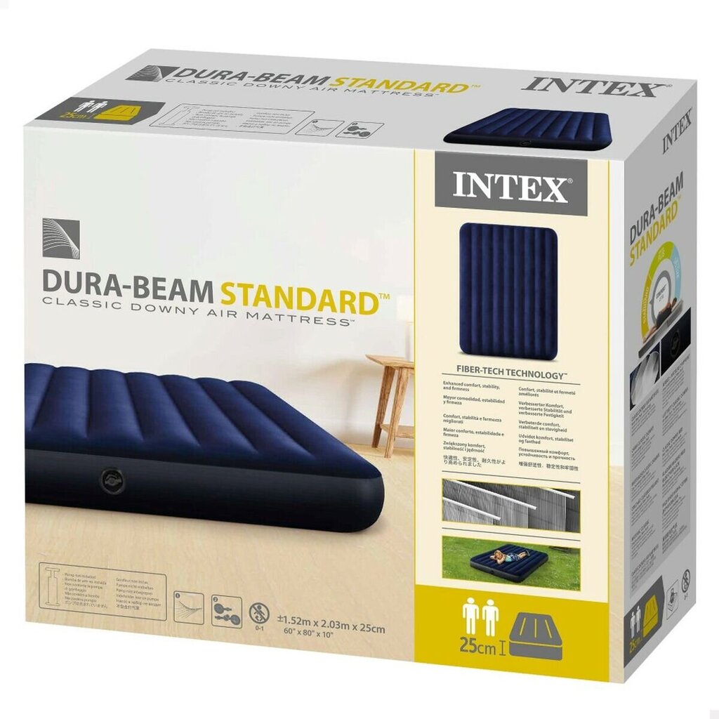 Pripučiamas čiūžinys Intex Classic Downy, 203x25x152 cm, mėlynas kaina ir informacija | Čiužiniai | pigu.lt