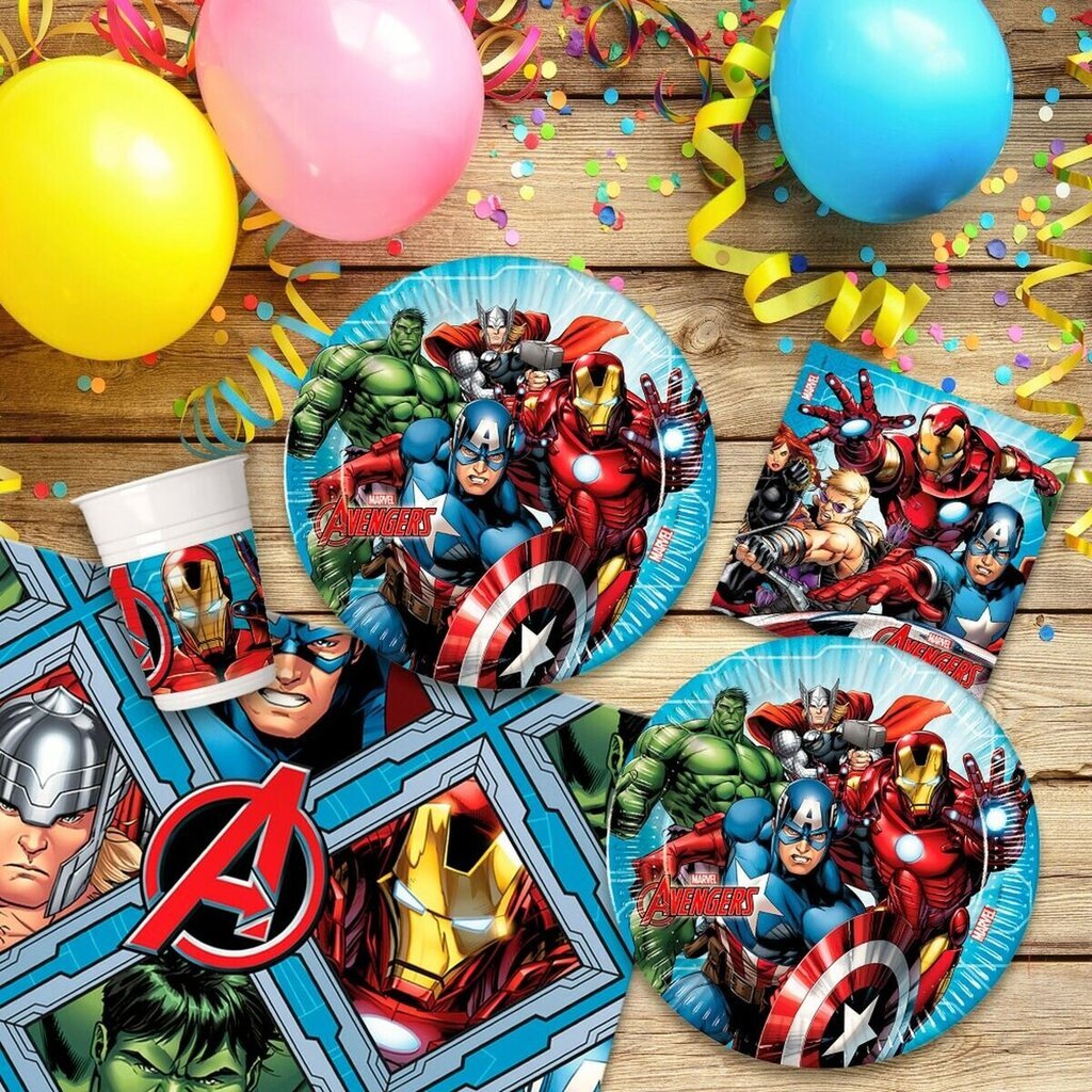Vienkartinių indų rinkinys The Avengers, 37 vnt. цена и информация | Vienkartiniai indai šventėms | pigu.lt