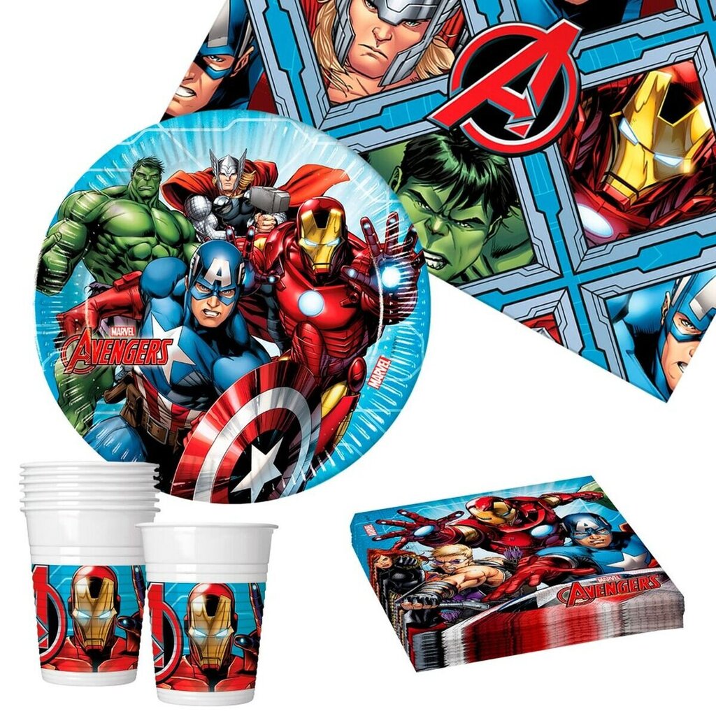Vienkartinių indų rinkinys The Avengers, 37 vnt. цена и информация | Vienkartiniai indai šventėms | pigu.lt