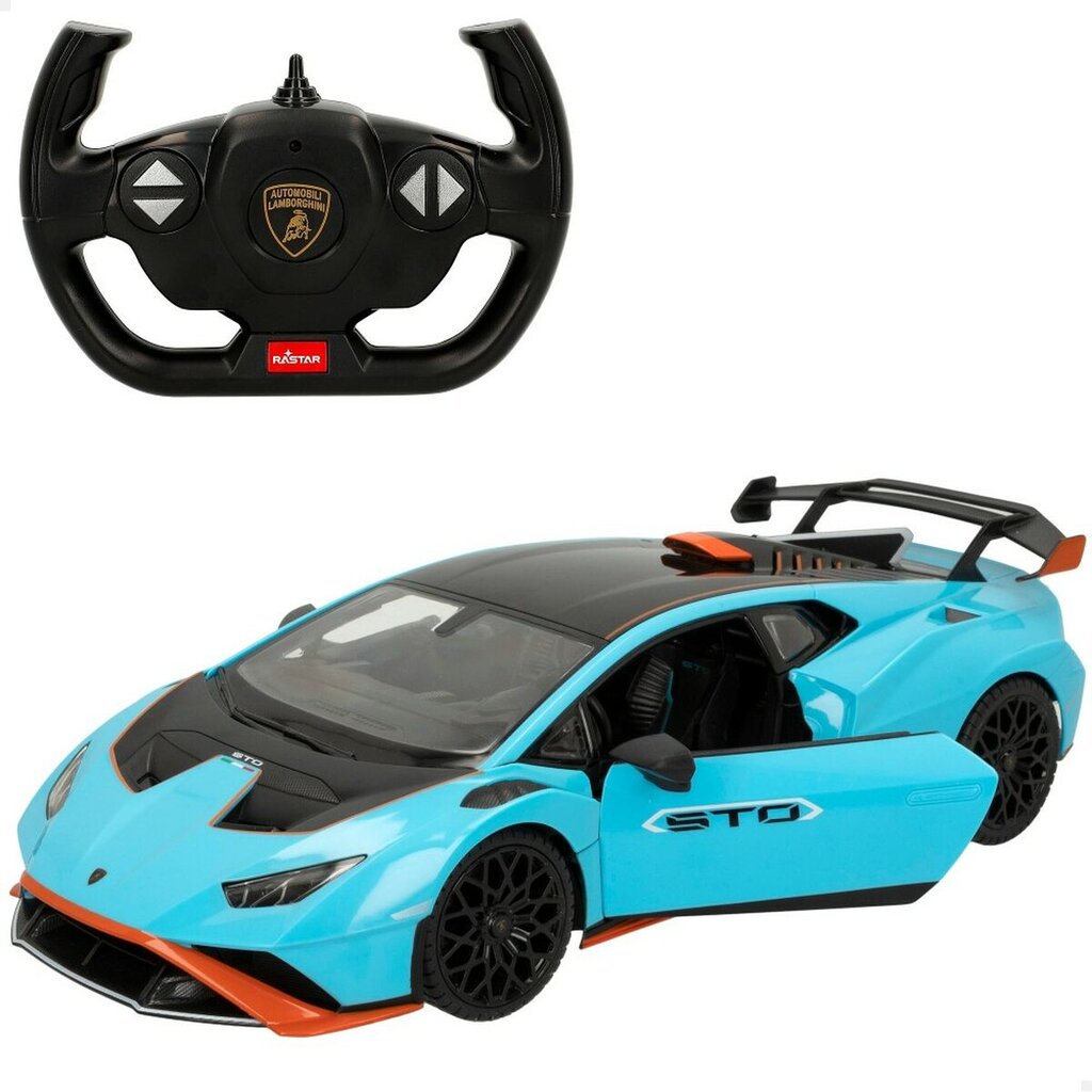 Nuotoliniu būdu valdomas automobilis Lamborghini Huracán STO Rastar, mėlynas 1:14, 2vnt kaina ir informacija | Žaislai berniukams | pigu.lt