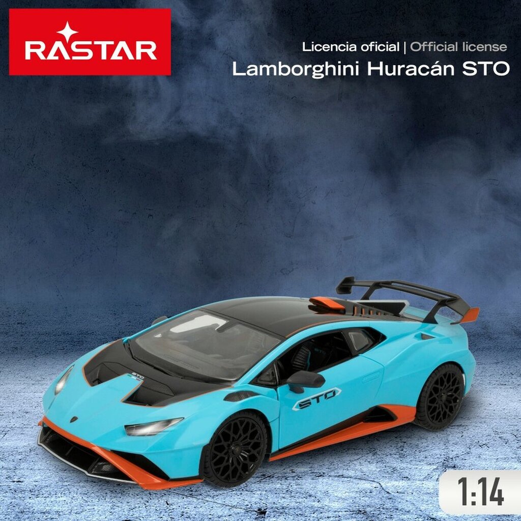 Nuotoliniu būdu valdomas automobilis Lamborghini Huracán STO Rastar, mėlynas 1:14, 2vnt kaina ir informacija | Žaislai berniukams | pigu.lt
