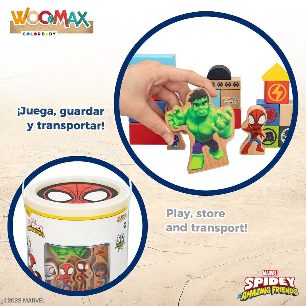 Medinių kaladėlių rinkinys WooMax Spidey Amazing Friends, 50 d. цена и информация | Lavinamieji žaislai | pigu.lt