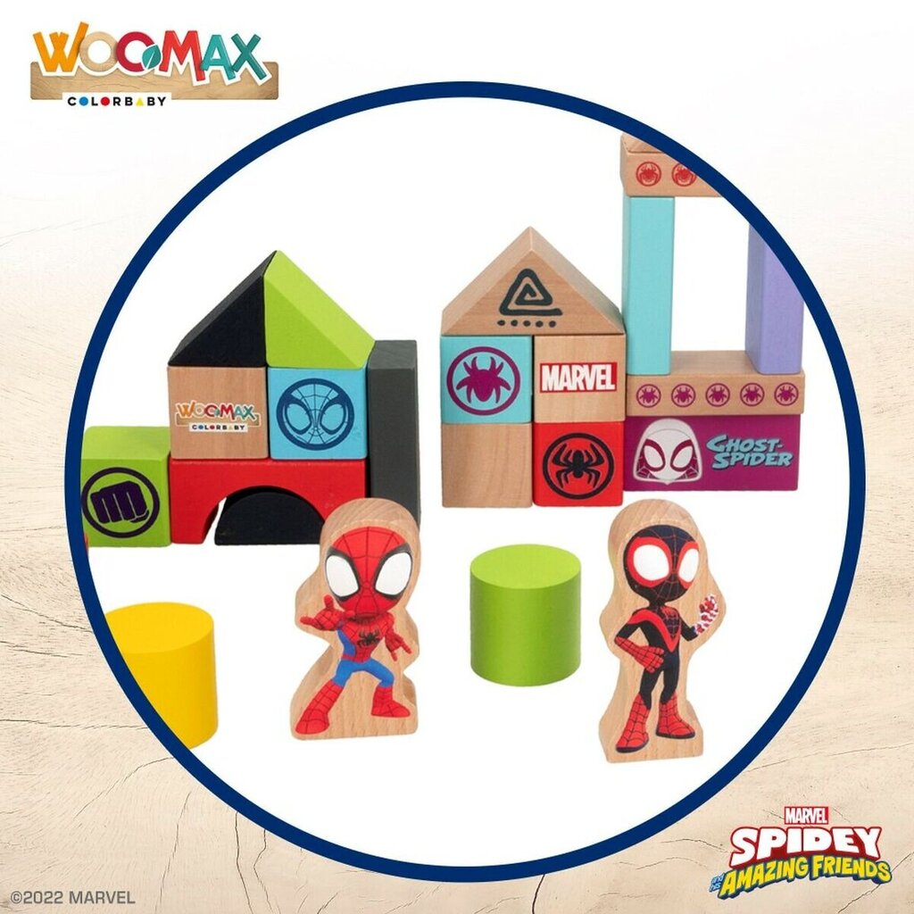 Medinių kaladėlių rinkinys WooMax Spidey Amazing Friends, 50 d. цена и информация | Lavinamieji žaislai | pigu.lt